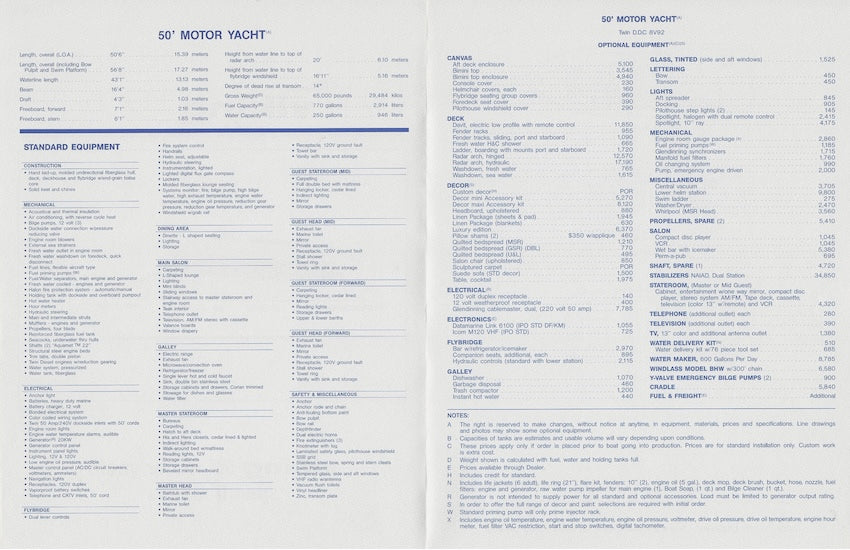 Viking 50 Motor Yacht Specification Brochure
