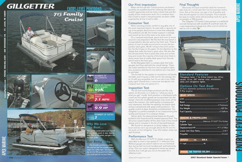 Apex Qwest & Gill Getter Pontoon & Deck Boat Magazine Reprint Brochure