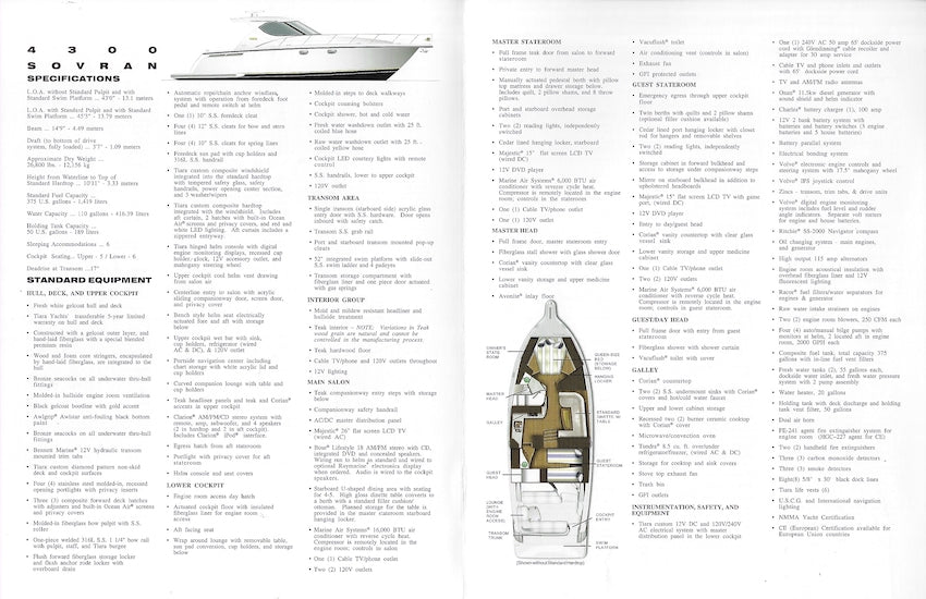 Tiara 4300 Sovran Specification Brochure