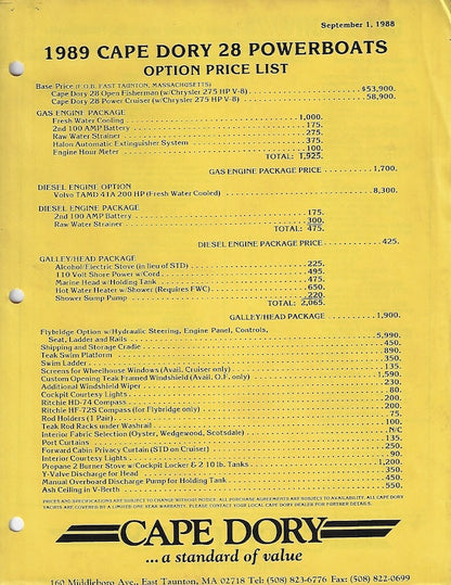 Cape Dory 28 Power Brochure