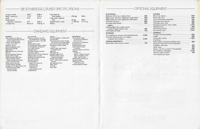 Bertram 28 II Flybridge Cruiser Specification Brochure