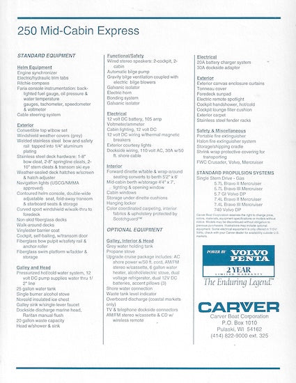 Carver 250 Mid-Cabin Express Specification Brochure