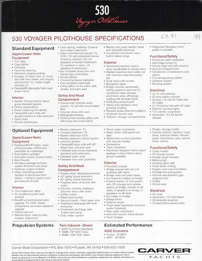 Carver 530 Voyager Pilothouse Specification Brochure