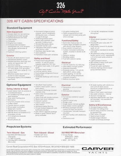 Carver 326 Aft Cabin Specification Brochure