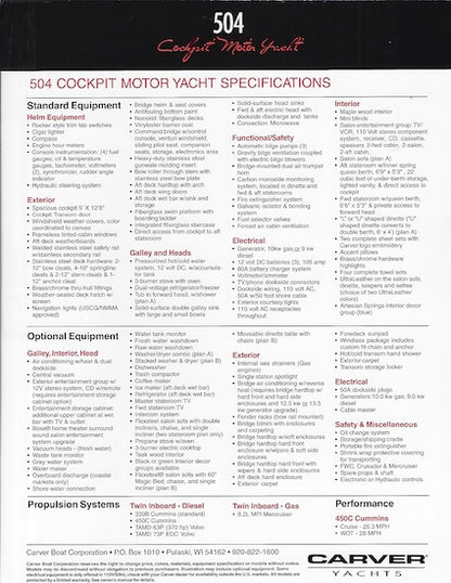 Carver 504 Cockpit Motoryacht Specification Brochure