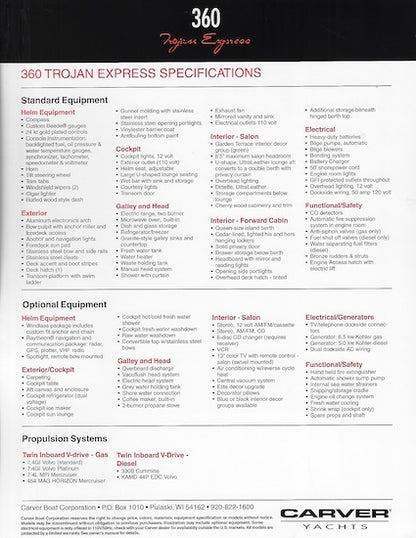Trojan 360 Express Specification Brochure (1999)