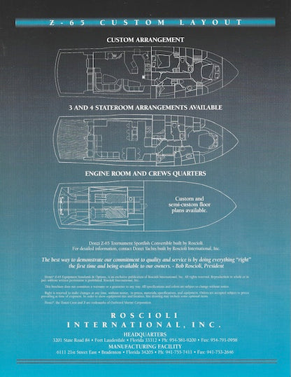 Roscioli Donzi R-65 Specification Brochure