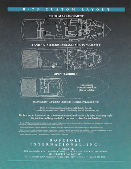 Roscioli Donzi R-73 Specification Brochure