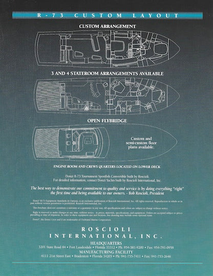 Roscioli Donzi R-73 Specification Brochure