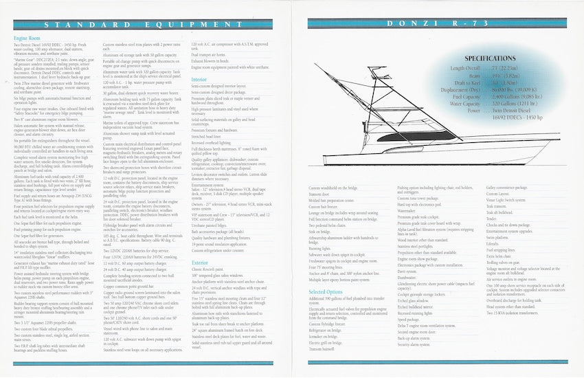 Roscioli Donzi R-73 Specification Brochure