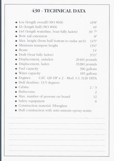 Ferretti 430 Specification Brochure