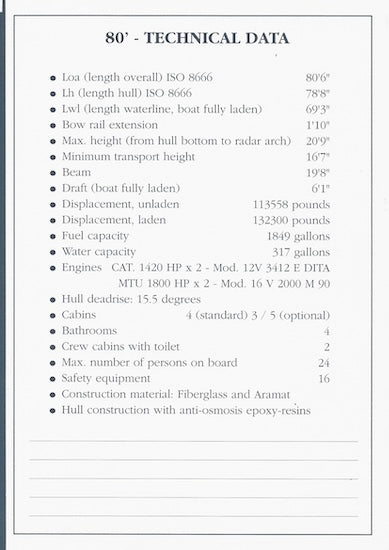 Ferretti 80 Specification Brochure