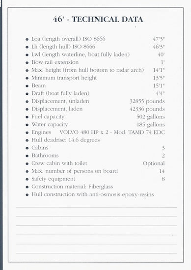 Ferretti 46 Specification Brochure