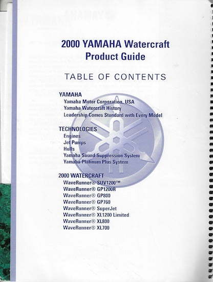 Yamaha 2000 Waverunner Product Guide