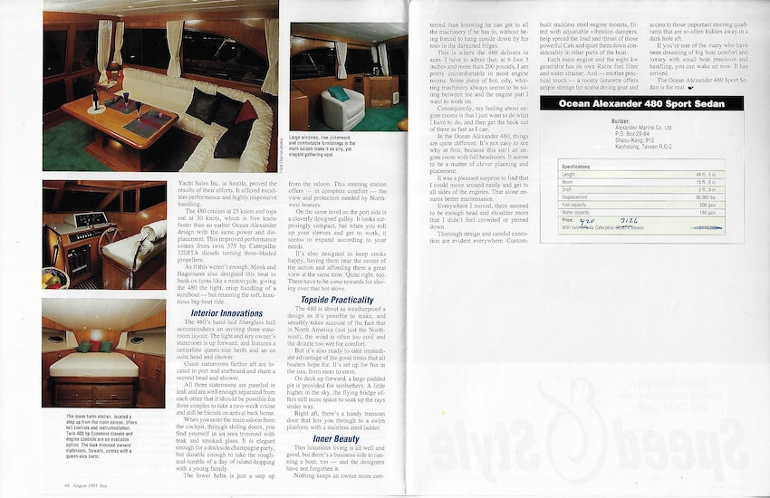 Ocean Alexander 480 Sport Sedan Sea Magazine Reprint Brochure