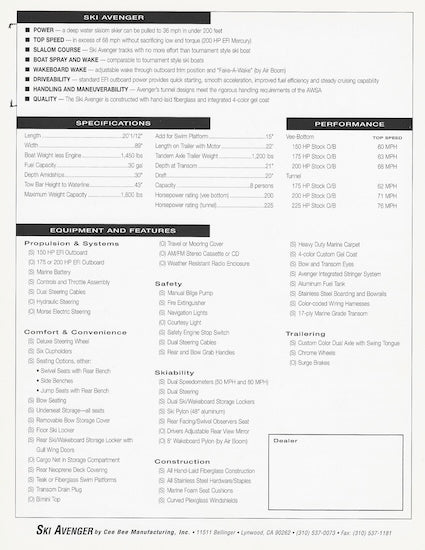 Cee Bee Ski Avenger Brochure