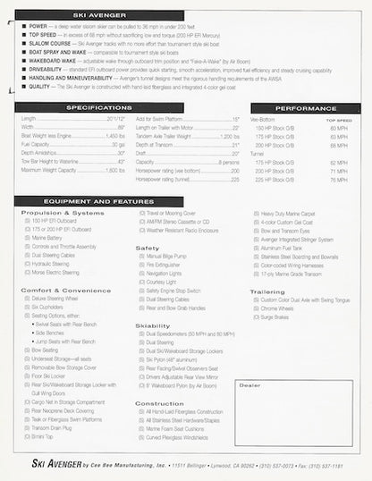 Cee Bee Ski Avenger Brochure