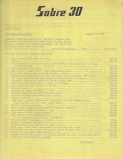 Sabre 30 Brochure