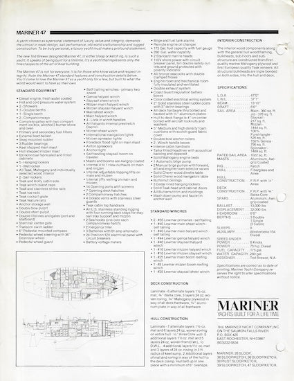 Mariner 47 Brochure – SailInfo I boatbrochure.com