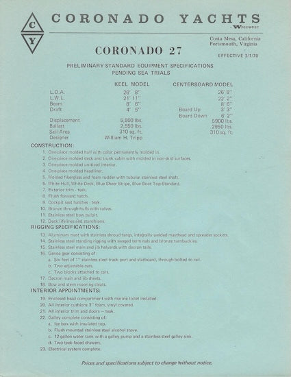 Coronado 27 Brochure