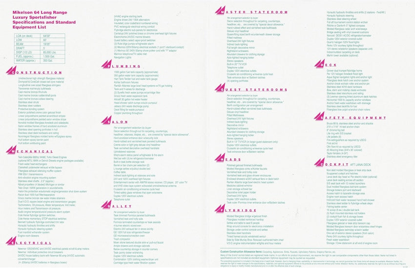 Mikelson 64 Long Range Sportfisher Specification Brochure