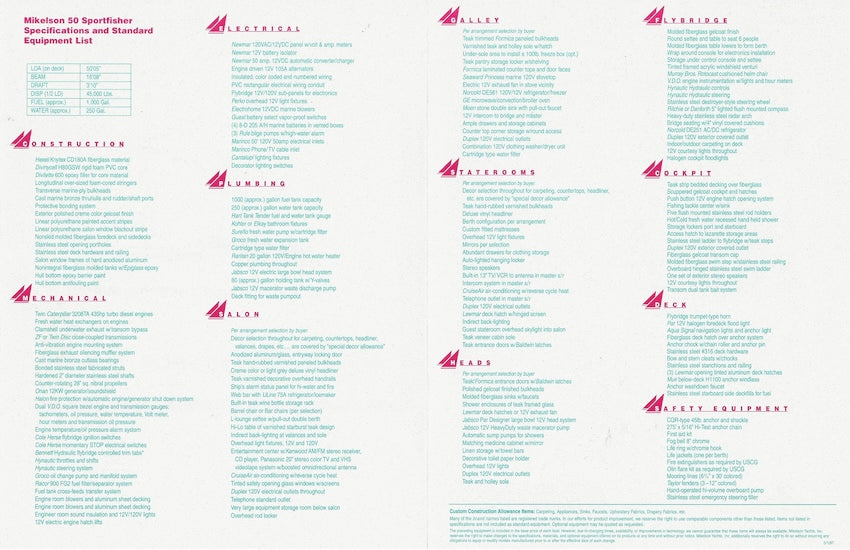 Mikelson 50 Sportfisher Specification Brochure