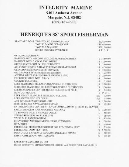 Henriques 38 Sport Fisherman Brochure