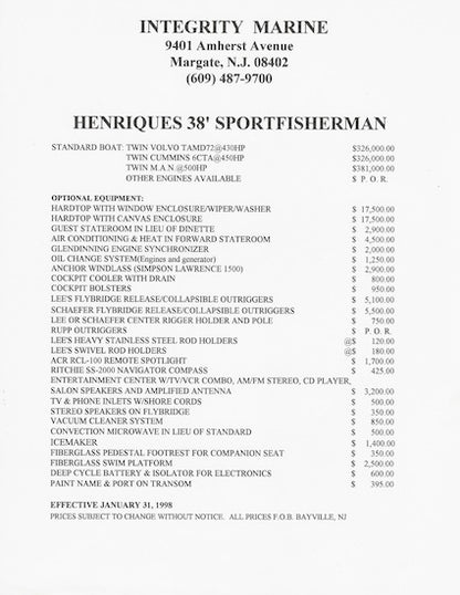 Henriques 38 Sport Fisherman Brochure