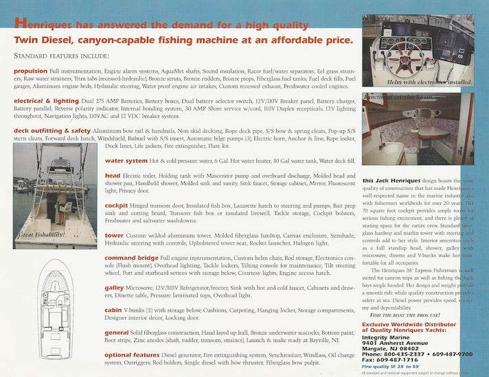 Henriques 28 Express Fisherman Specification Brochure