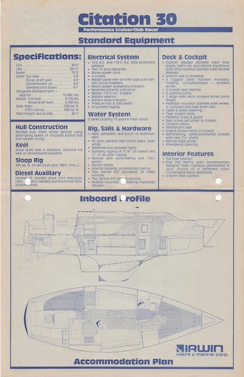 Irwin Citation 30 Specification Brochure