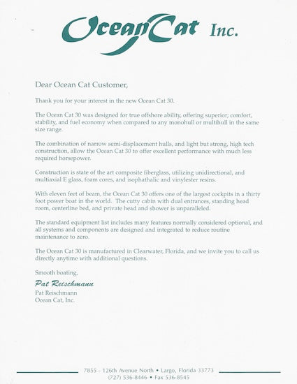 Ocean Cat 30 Brochure Package
