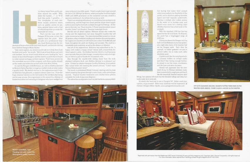 Paragon 92 Yachting Magazine Reprint Brochure