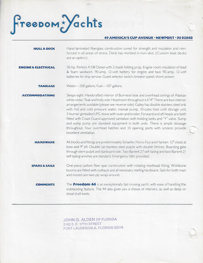 Freedom 44 Specification Brochure