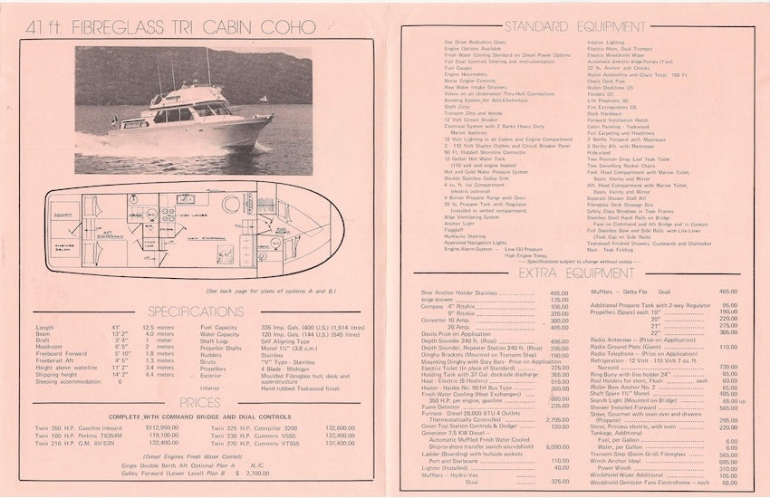 Canoe Cove 41 Tri Cabin Coho Specification Brochure