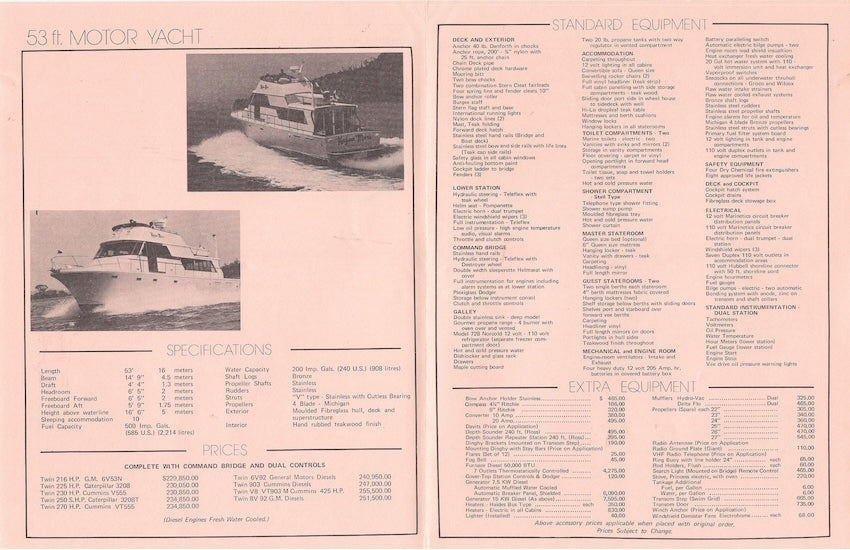 Canoe Cove 53 Motor Yacht Specification Brochure