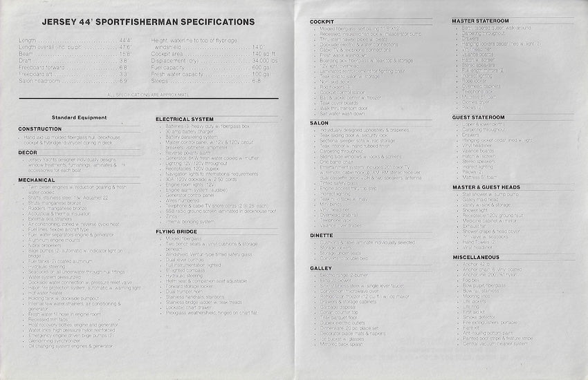 Jersey 44 Convertible Sportfisherman Specification Brochure