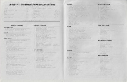 Jersey 44 Convertible Sportfisherman Specification Brochure