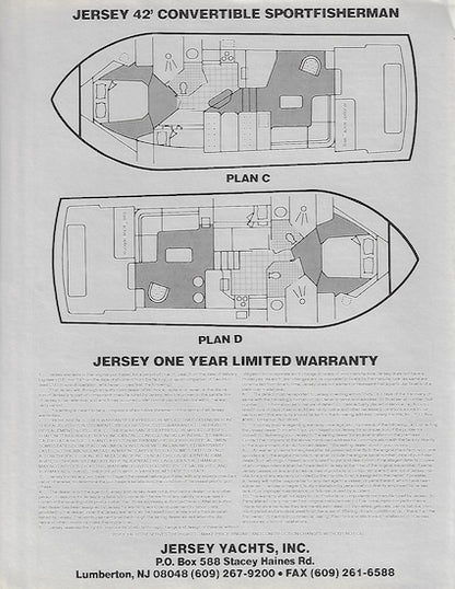 Jersey 42 Convertible Sportfisherman Specification Brochure