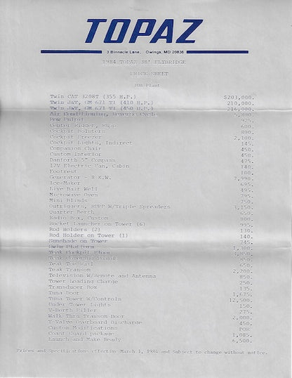 Topaz 38 Flybridge Brochure