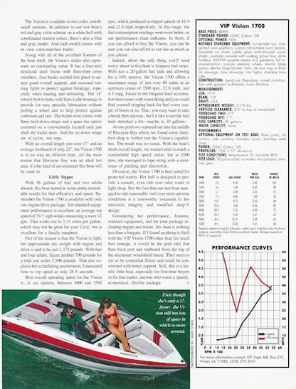VIP Vision 1700 Motorboat Magazine Reprint Brochure