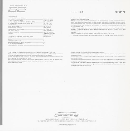 Pershing 62 USA Specification Brochure
