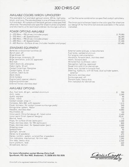 Chris Craft Cat 30 Specification Brochure