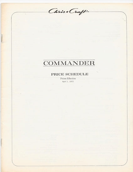Chris Craft 1972 Commander Price List Brochure