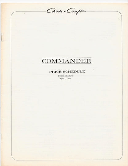 Chris Craft 1972 Commander Price List Brochure