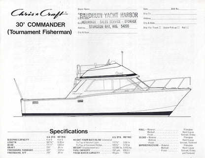 Chris Craft Commander 30 Specification Brochure