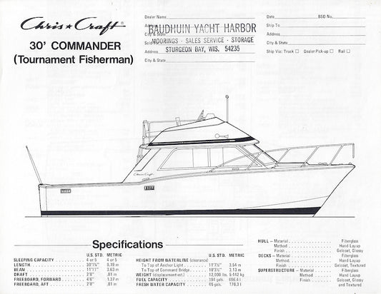 Chris Craft Commander 30 Specification Brochure