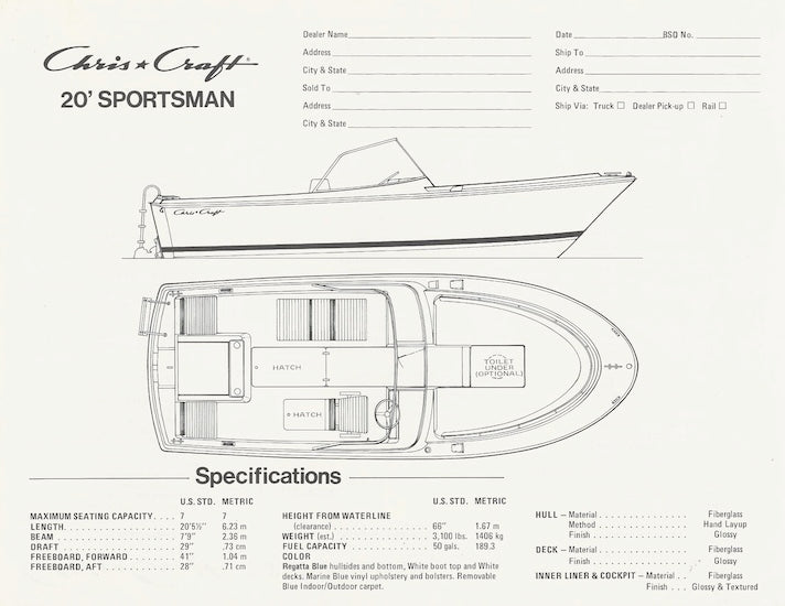 Chris Craft Sportsman 20 Specification Brochure