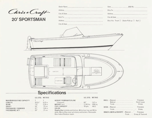 Chris Craft Sportsman 20 Specification Brochure