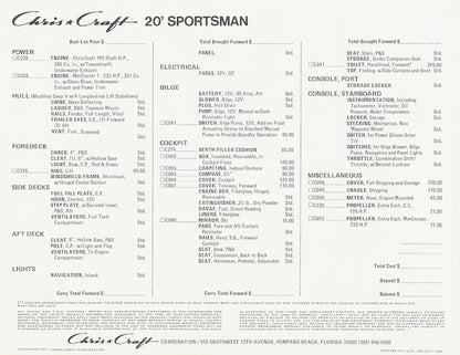 Chris Craft Sportsman 20 Specification Brochure