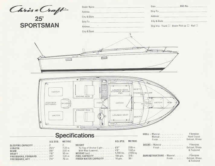 Chris Craft Sportsman 25 Specification Brochure